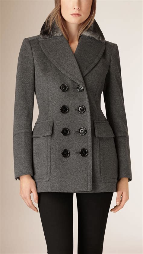 grey wool burberry pea coat|Burberry pea coat women's.